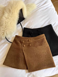 MH家 韩版圈圈呢半身裙辣妹显瘦a字短裙裤短款多扣搭片百搭裙裤