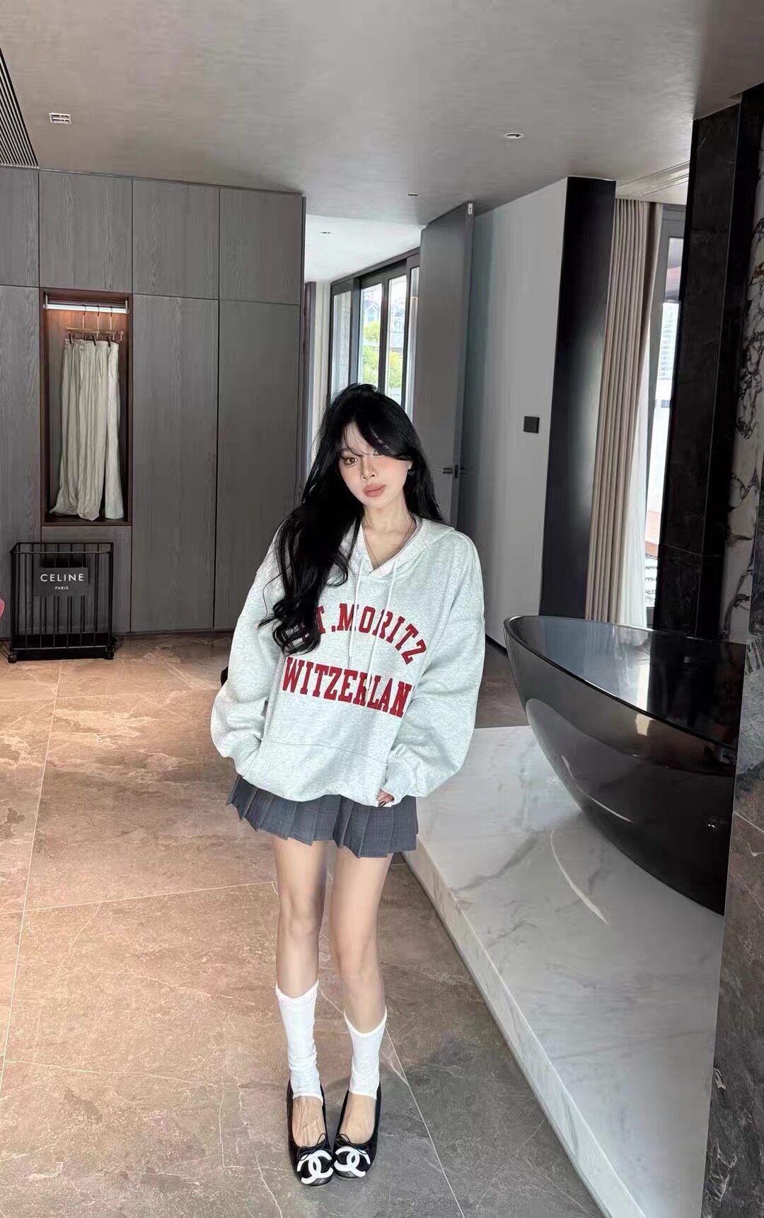 MH家 2026秋季新款韩版时尚百搭显瘦字母印花宽松连帽卫衣女