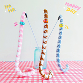 毛毛虫逗猫棒长杆耐咬圣诞猫咪用品毛球长条幼猫铃铛小猫自嗨玩具