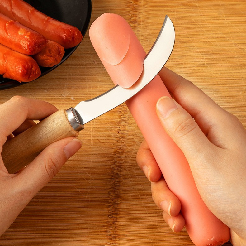 小弯刀烤肠专用刀摆摊商用淀粉肠花刀家用不锈钢香肠刀水果削皮刀