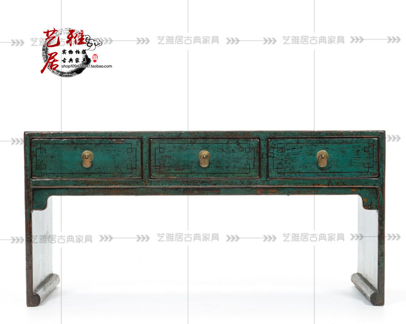 新中式古典实木彩漆做旧写字桌书桌电脑桌玄关装饰桌