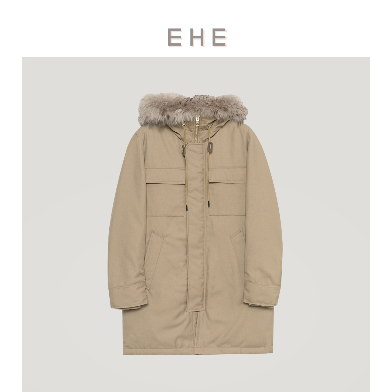 EHE连帽羽绒服貉子毛领