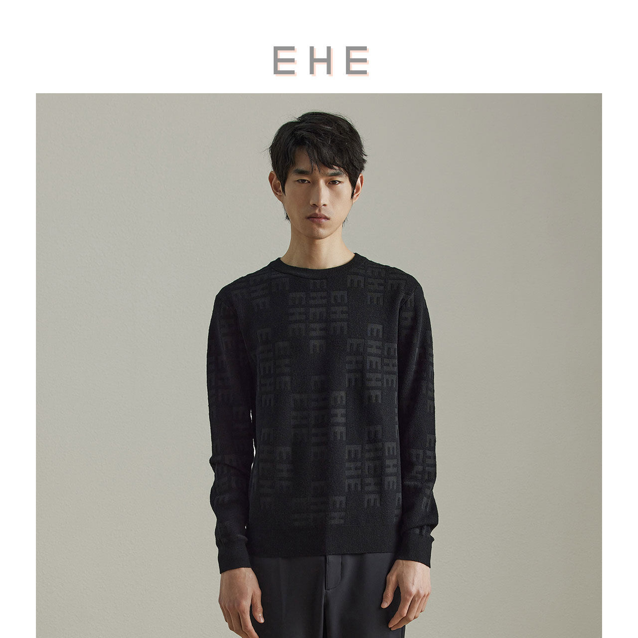 EHE男装 冬季新款黑色字母针织提花保暖简约宽松毛衣男羊毛衫,男装,针织衫/毛衣,淘宝优惠券,粉丝福利购,淘宝优惠卷