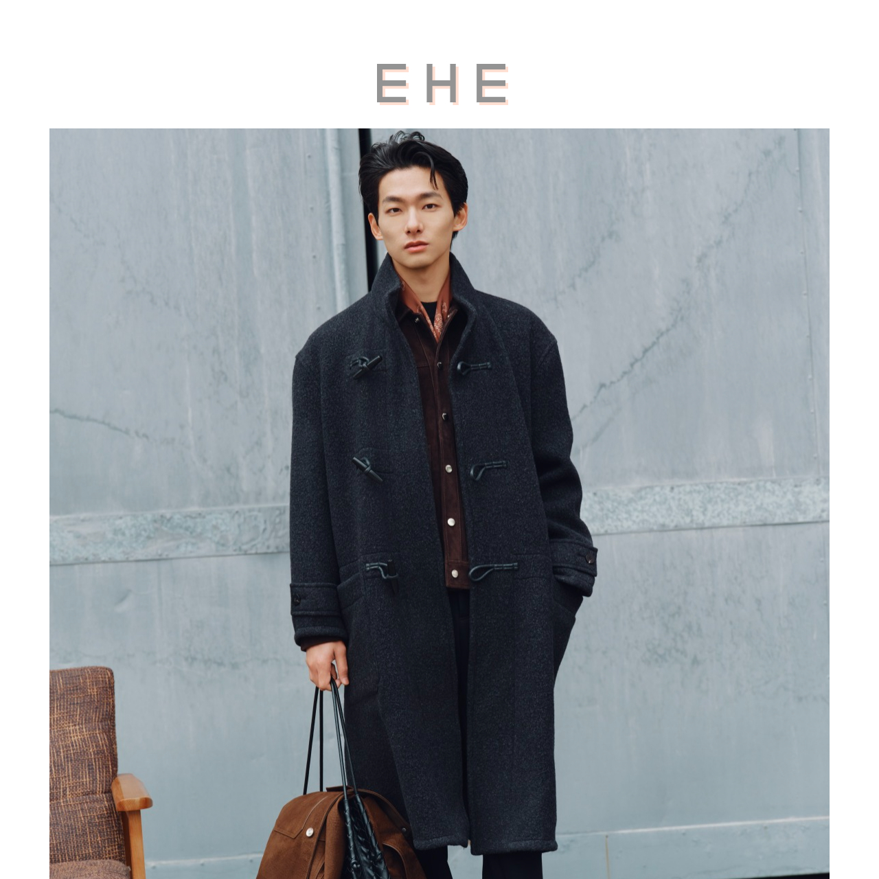 EHE男装100%羊毛橄榄扣经典温暖百搭立领毛呢大衣男2025秋冬新款