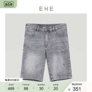 夏季 新款 灰色薄款 子 EHE男装 弹力水洗做旧休闲牛仔短裤 男裤