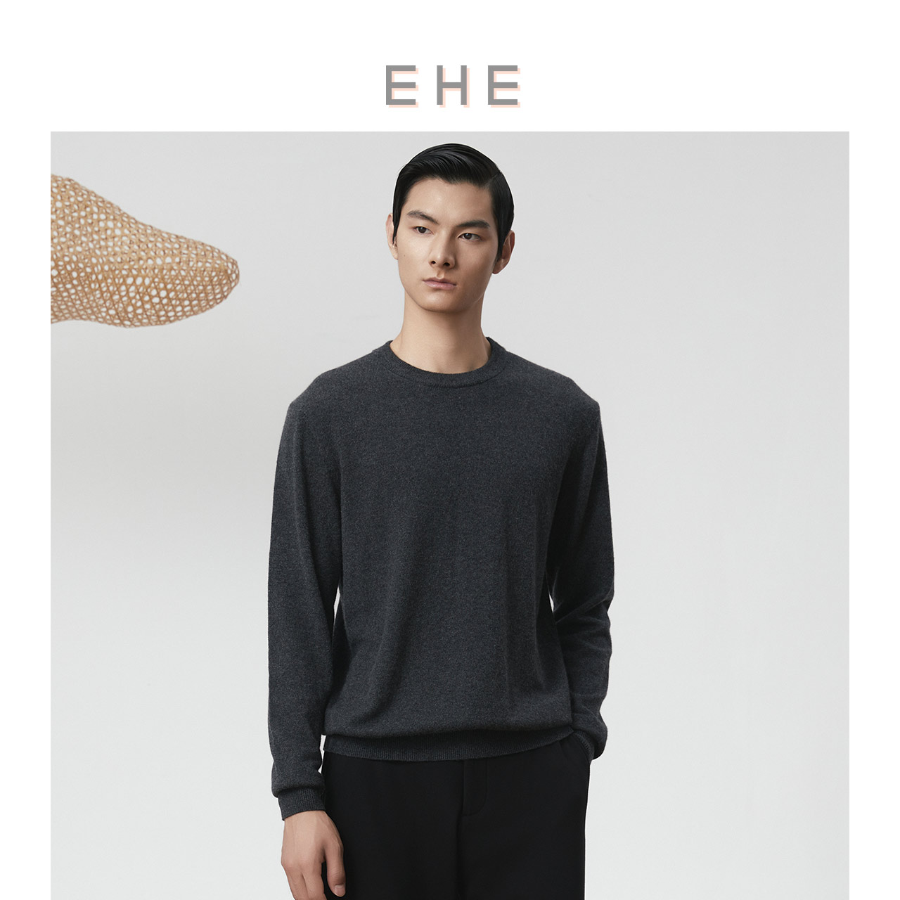 ehe冬季新款山羊绒圆领毛衣套衫