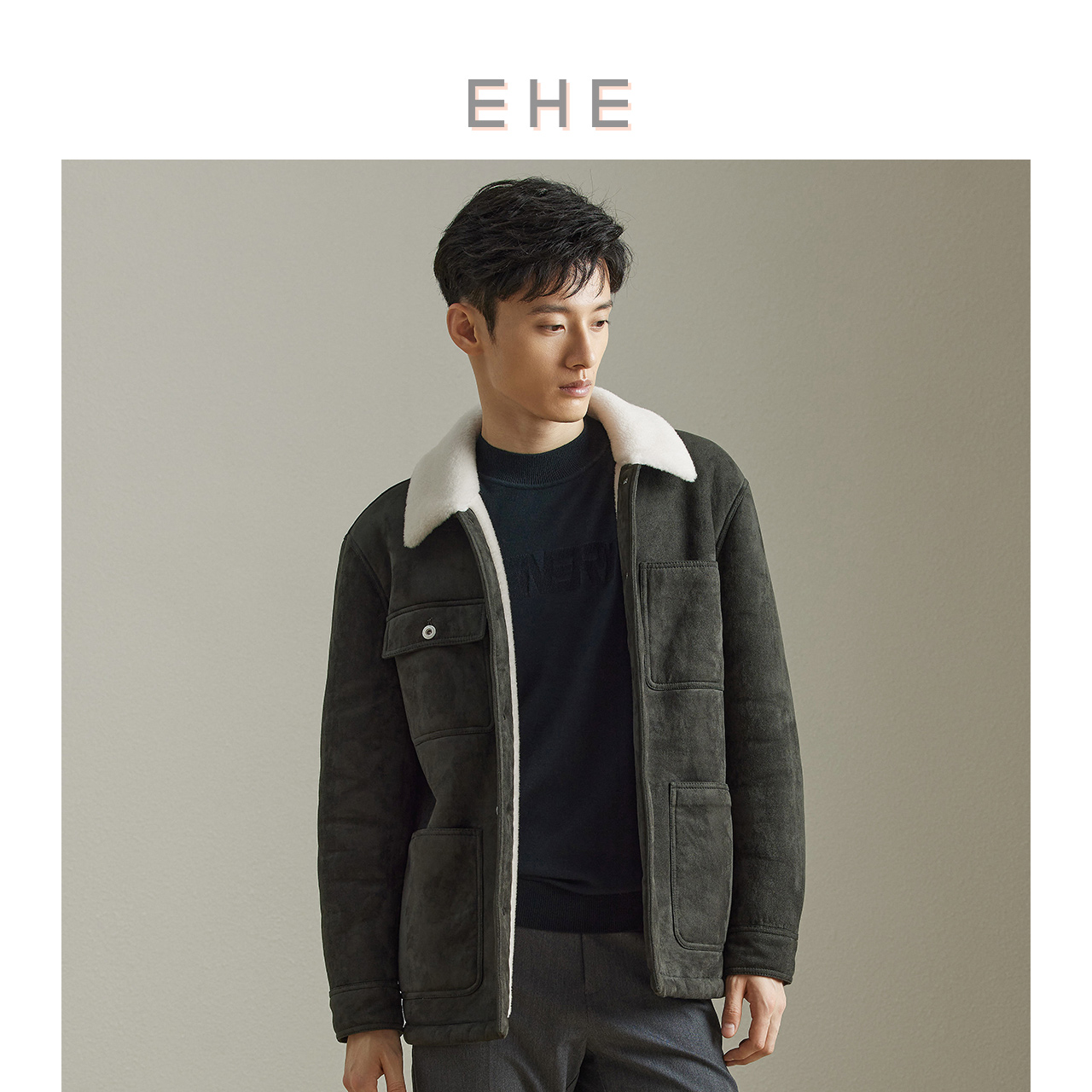 EHE翻领冬季保暖皮草新款