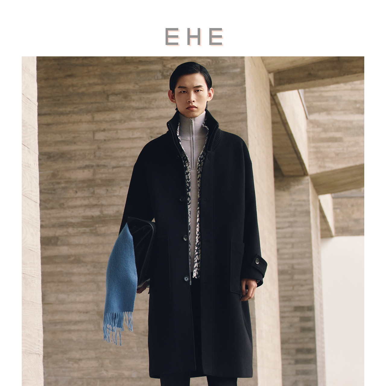 ehe羊毛中长款夹棉翻领大衣