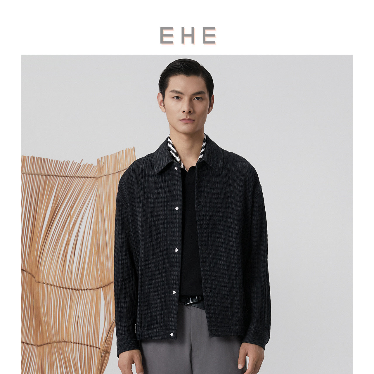 EHE男装莱赛尔肌理感高级色织大提花翻领夹克外套男2025春季新款,男装,夹克,淘宝优惠券,粉丝福利购,淘宝优惠卷