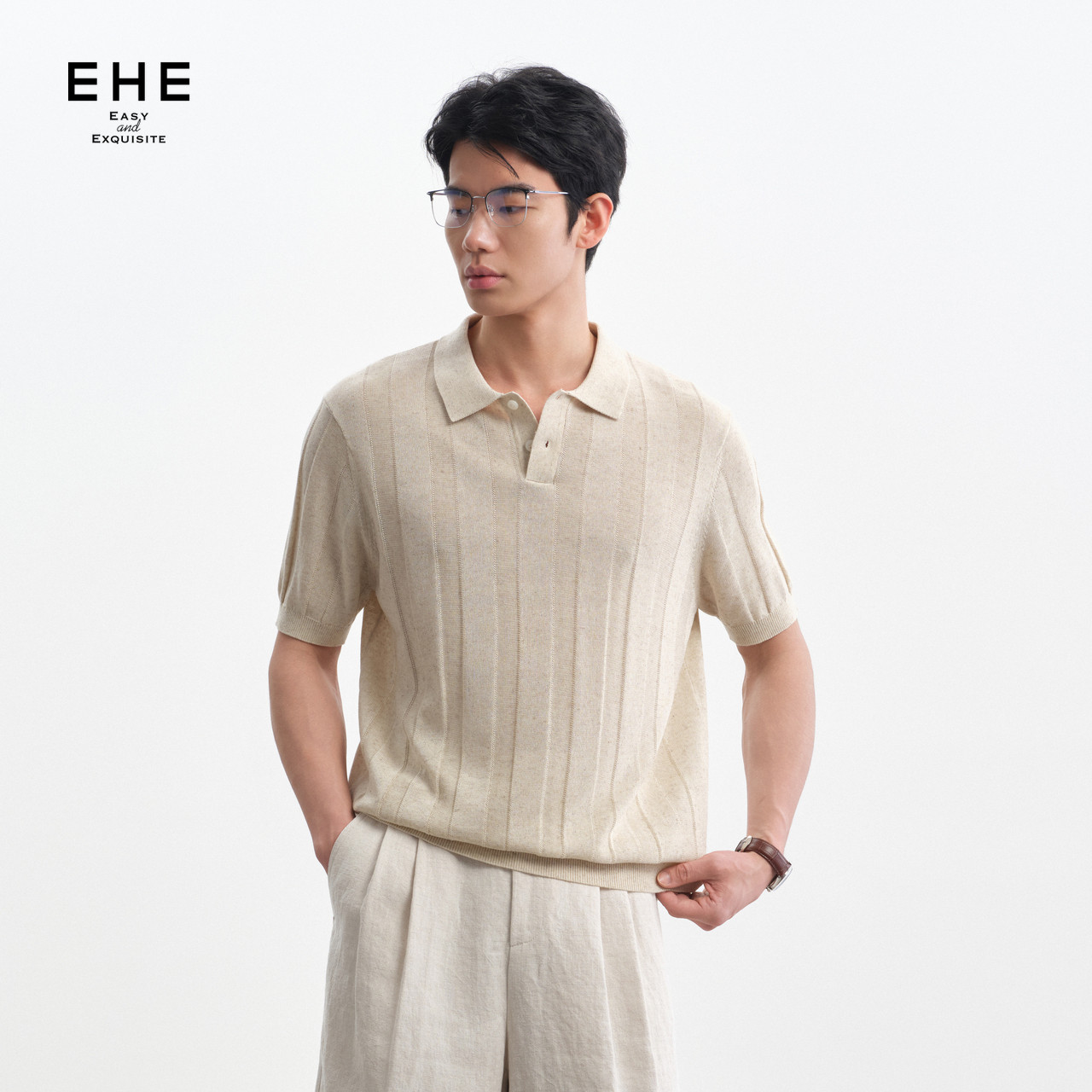 EHE老钱肌理亚麻天丝轻薄干爽透气翻领针织POLO衫男2026夏季新款