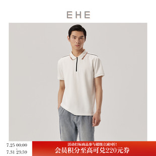 男 EHE男装 夏季 新款 丝光棉拉链门襟翻领休闲舒适T恤polo衫