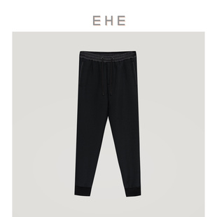 男裤 EHE男装 黑色拼接条纹松紧腰束脚休闲慢跑裤 新款 子 秋季