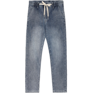 EHE男装 夏季新款复古蓝色松紧腰直筒百搭休闲牛仔裤男裤子