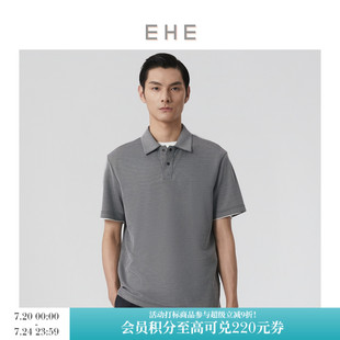 新款 EHE男装 男2025夏季 100%棉染定凹凸布纹面料休闲短袖 T恤POLO衫