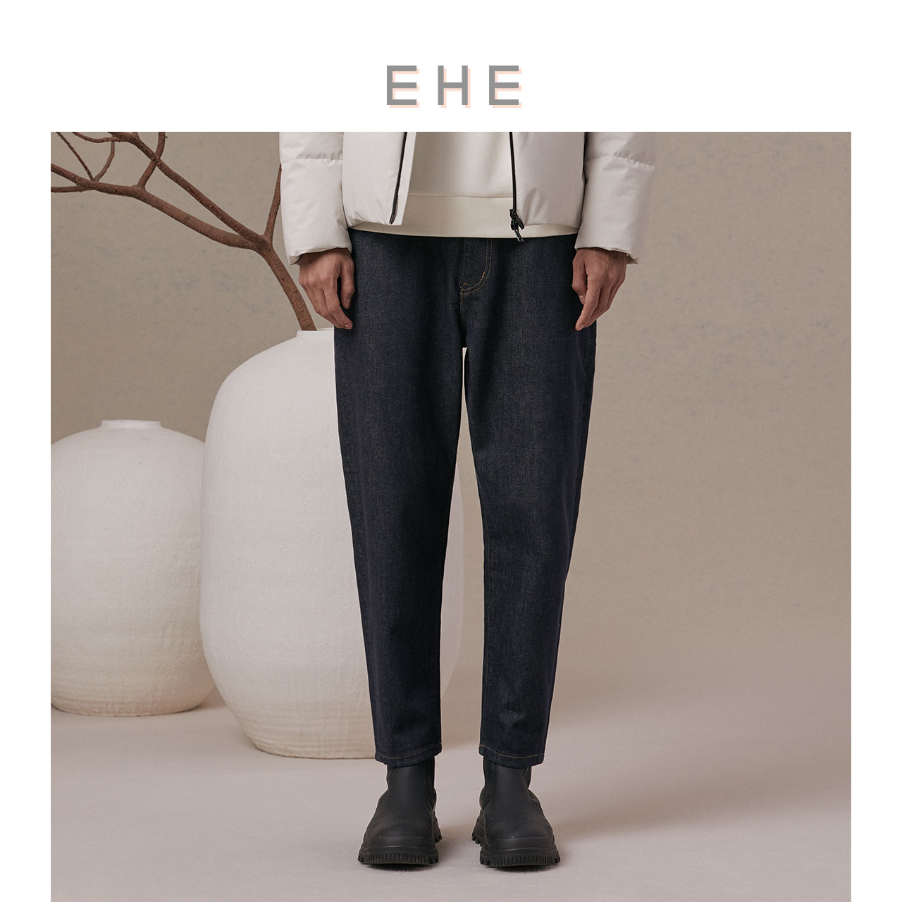 EHE男装宽松大落裆裤牛仔裤男