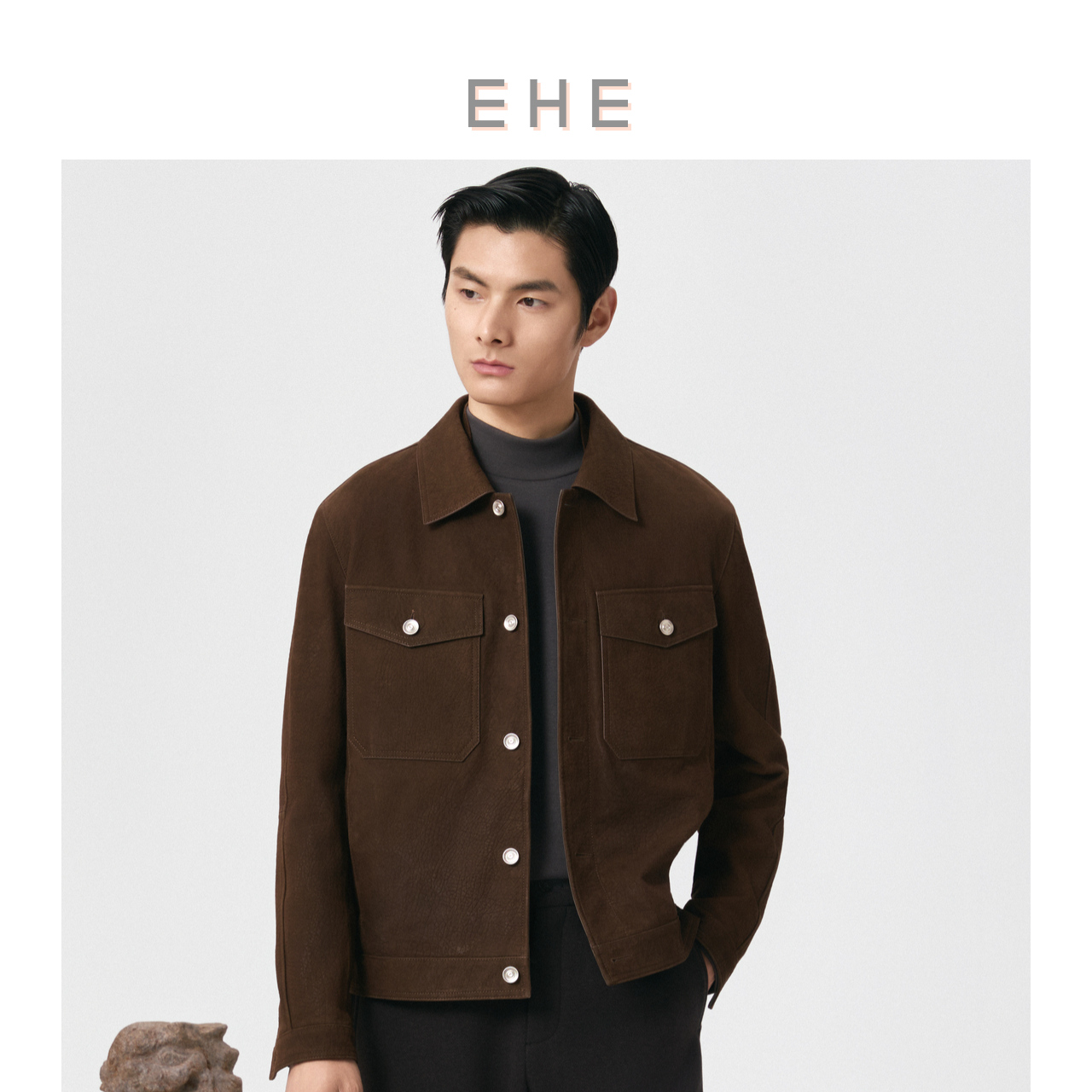 EHE男装优质绵羊真皮仿牛仔休闲夹克翻领短款皮衣男2025秋冬新款