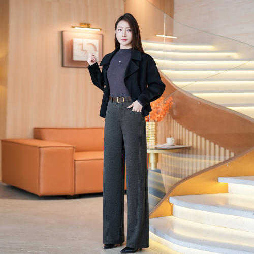 高腰秋冬阔腿裤女2026年新款灰色直筒裤显瘦百搭慵懒风休闲裤保暖