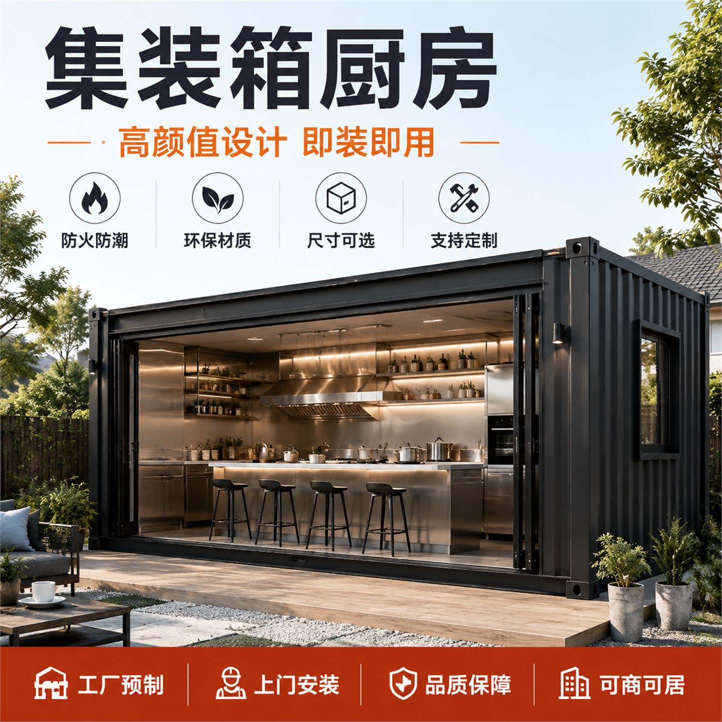 新款移动厨房集装箱煮饭房子户外工地简易伙房农村灶台厨柜活动房图片