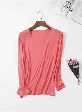 圆领长袖女宽松柔软滑爽凉快下垂感好加肥大码中年妈妈莫代尔春夏
