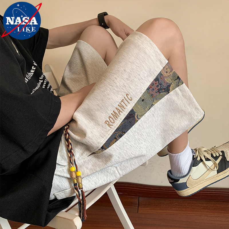 NASA短裤男夏季国潮痞帅拼接刺绣运动裤子大码宽松直筒休闲五分裤