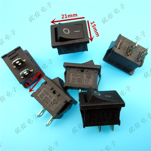 小船型开关 15mm*21mm 音响电源开关2脚 饮水机开关 250V 6A AC