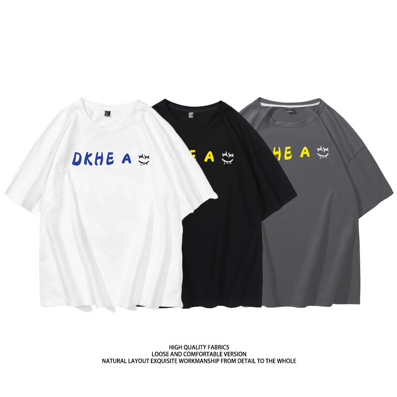 Large size neutral short sleeve cartoon printing summer T-shirt tide brand high quality pure cotton