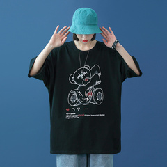 Large size neutral short sleeve cartoon printing summer T-shirt tide brand high quality pure cotton