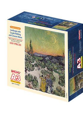 香港TOMAX正品1000片迷你版A3尺寸高难拼图梵高 新月下的情侣漫步
