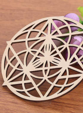 10cm镂空木板激光雕刻Metatron水晶瑜伽冥想六芒星神圣几何Wicca