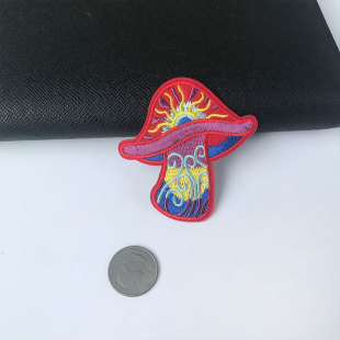 蘑菇布贴魔幻花纹菌子刺绣贴云南创意DIY装 饰图案贴花破洞补丁