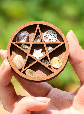 Miniature Trinket Shelf木质微型五芒星碎石水晶展示架底座wicca