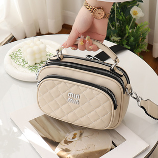 菱格斜挎包女2026新款 多层小包包百搭休闲单肩包宽肩带手提小挎包