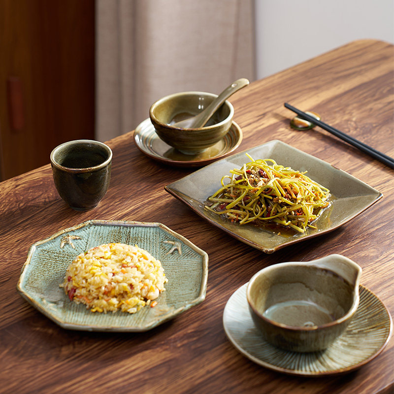 三分陶瓷窑变釉中式复古碗碟套装饭碗菜盘子蘸料碟釉下彩餐具家用图片