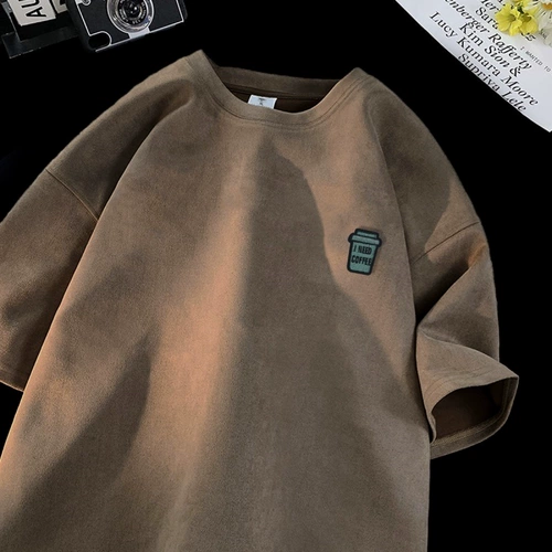 Бархатная летняя ретро дизайнерская футболка, короткий рукав, круглый воротник, европейский стиль, оверсайз, свободный крой