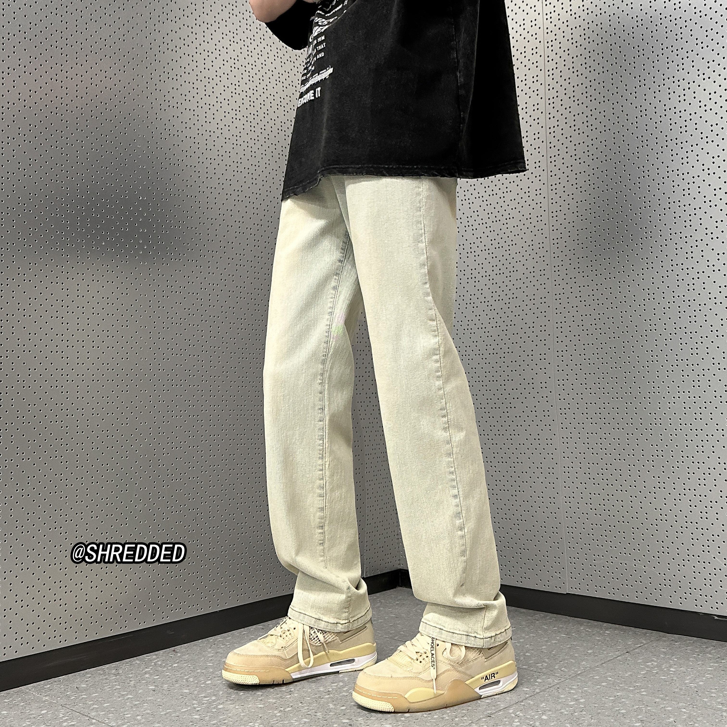 HANDSOME LIGHT-COLORED JEANS MENS SPRING AND AUTUMN AMERICAN HIGH STREET TRENDY BRAND RETRO LOOSE STRAIGHT-LEG SLIM CASUAL LONG PANTS