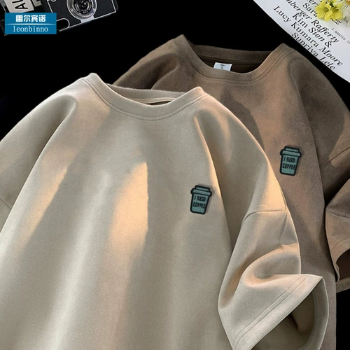 Бархатная летняя ретро дизайнерская футболка, короткий рукав, круглый воротник, европейский стиль, оверсайз, свободный крой