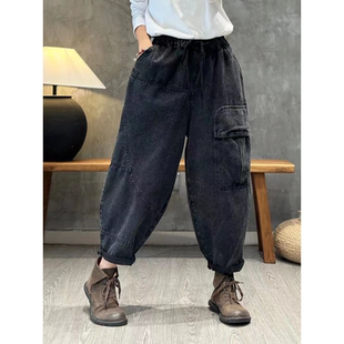 宽松哈伦裤 休闲百搭宽松休闲裤 牛仔阔腿裤 新款 子女 老爹裤 加肥大码