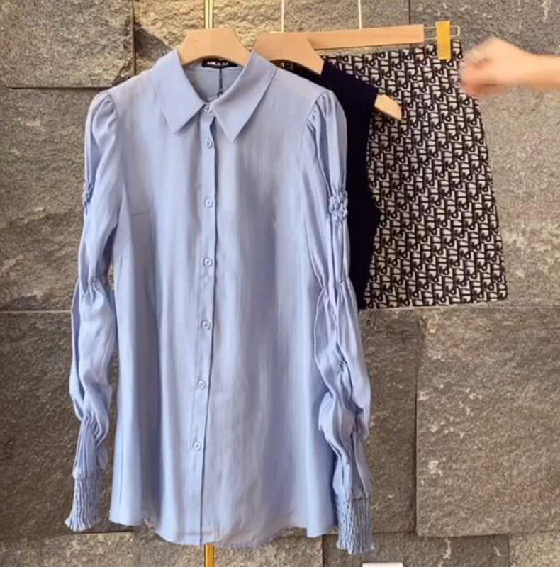 AUTUMN DRESS TEMPERAMENT GODDESS FAN SWEATER SHIRT SKIRT NET RED FOREIGN THREE-PIECE SET SMALL MAN A TALL SUIT WOMEN