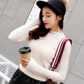 半高领毛衣女上衣洋气花边打底衫 修身 长袖 秋冬韩版 纯色百搭针织衫