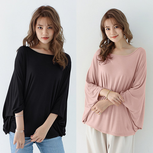 薄款宽松莫代尔女韩版7分蝙蝠袖
