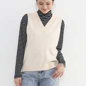 针织衫 秋冬韩版 马甲女V领宽松套头无袖 打底毛衣背心纯色毛线坎肩