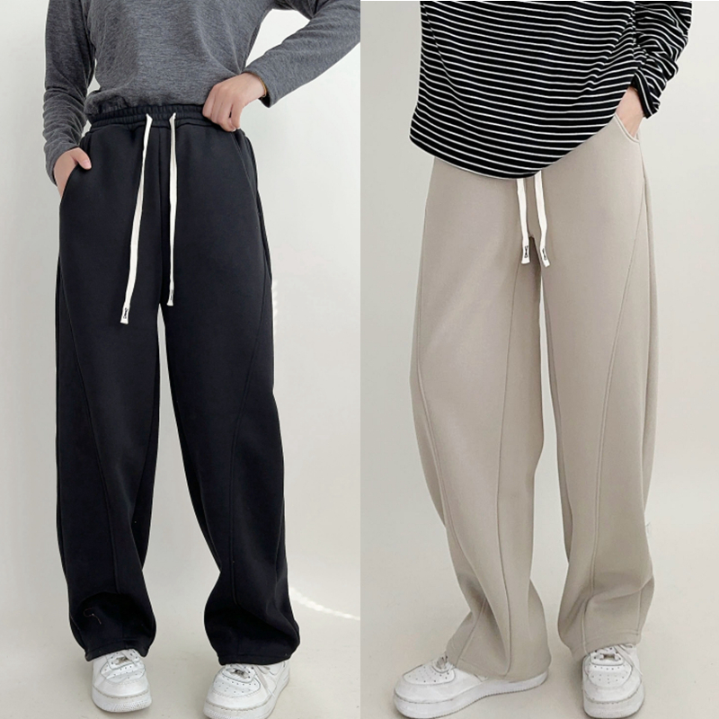 秋冬季日系加绒阔腿裤宽松女卫裤保暖休闲裤外穿加厚运动裤直筒裤