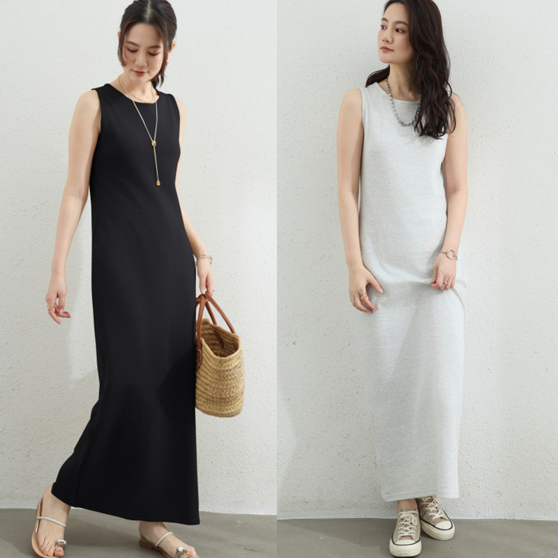 夏季日系外穿棉质打底长裙无袖背心连衣裙女高级感纯色长款百搭裙