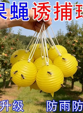 果蝇诱捕球粘蝇纸农用果园防雨防晒新升级黄色球形诱捕器粘虫器悬
