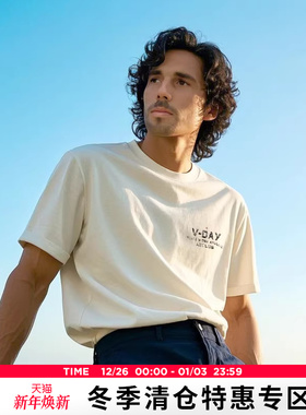AK男装夏季新款VDAY系列复古合体版字母印花短袖T恤男圆领经典