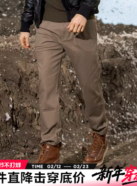 AK男装 春季新款时尚潮流复古竹节斜纹休闲纯棉直筒裤男