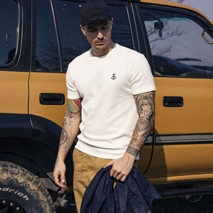 潮流水兵重磅十字罗纹休闲短袖 AK男装 复古时尚 新款 T恤男 春季