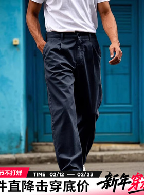 AK男装夏季新款复古棉质宽松直筒版工装裤休闲长裤通勤风男裤