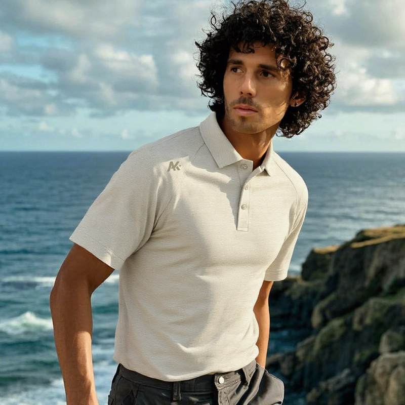 都市速干插肩袖印花短袖POLO衫