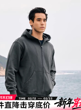 AK男装春季新款复古棉质绣花连帽拉链重磅开衫卫衣男